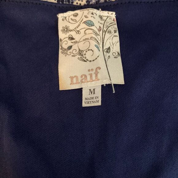 Naif Dress Womens Sz M Navy Sleeveless Patterned Blouson Maxi Stretch - Picture 5 of 9